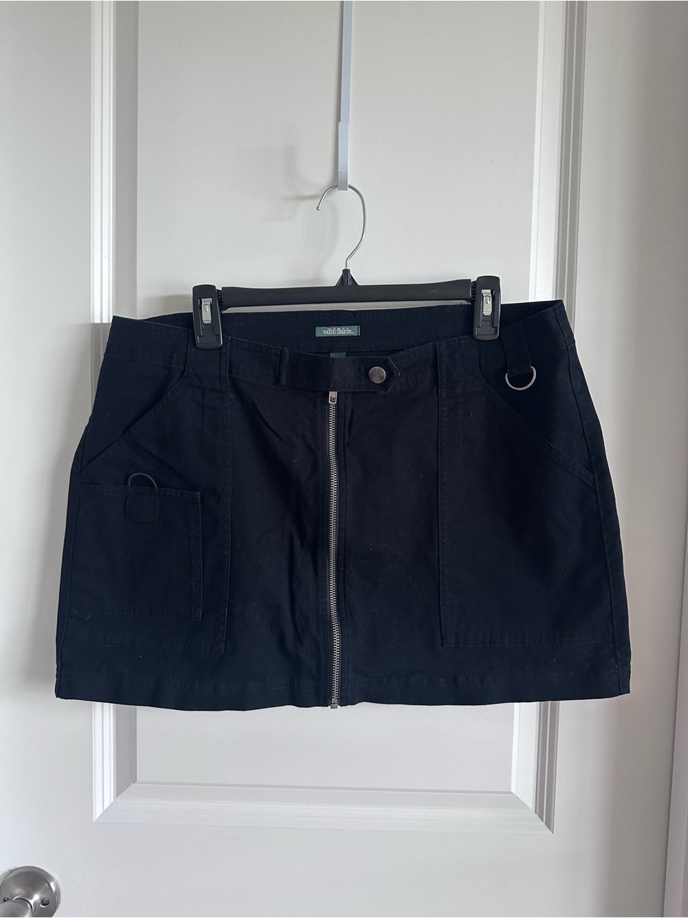 wild fable Black Front-Zip Utility Mini Skirt with Ring Detail